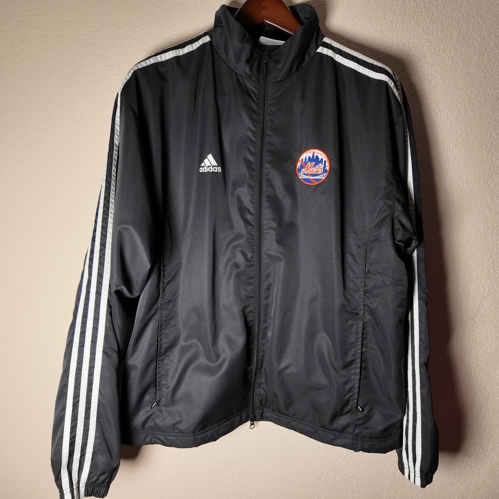 Adidas New York Mets Track Jacket Black White 3 Stripes Baseball‎
